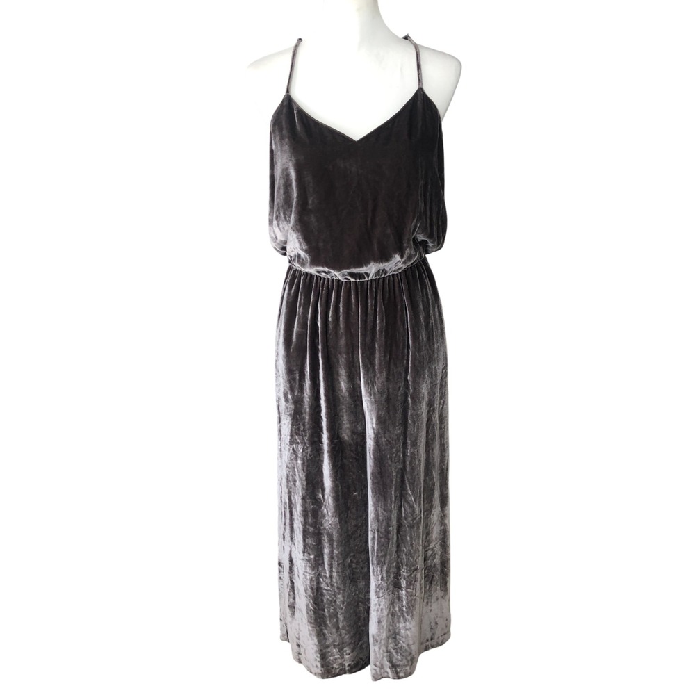 Madewell Crushed Velvet Silk Blend Wide Leg Ankle Length Jumpsuit Gray Sz 4